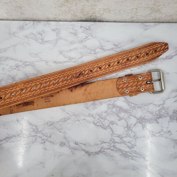 Vintage Tan Leather Tribal Western Wide Belt Native American Inspired main image 7